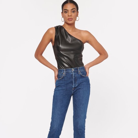 Cami NYC Tops - Cami NYC Chrissa Vegan Leather Bodysuit in Black XS